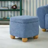 Linley 17.50" Storage Ottoman in Soft Blue Boucle Fabric & Wood