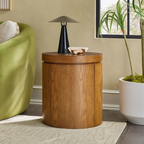 Maya 18" Round Side Table in Medium Brown Oak Finish Wood