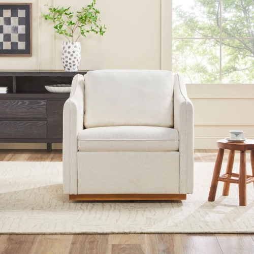 Nash Swivel Accent Arm Chair in Cream Fabric & Wood