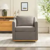 Nash Swivel Accent Arm Chair in Dark Grey Fabric & Wood