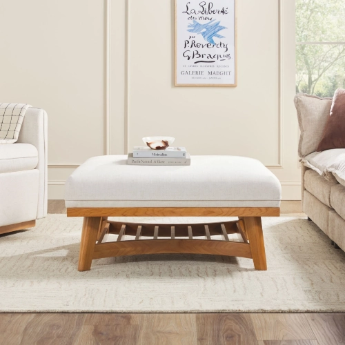 Nash 37" Ottoman in Cream Fabric & Wood
