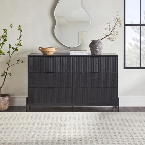 Paris 6 Drawer Dresser with Reeded Drawer Fronts in Black Finish