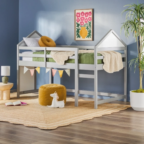 Skyler Low Loft Bunk Bed in Grey Finish Pine Wood