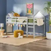 Skyler Low Loft Bunk Bed in Grey Finish Pine Wood