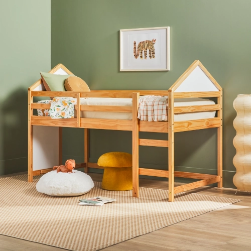 Skyler Low Loft Bunk Bed in Natural Finish Pine Wood