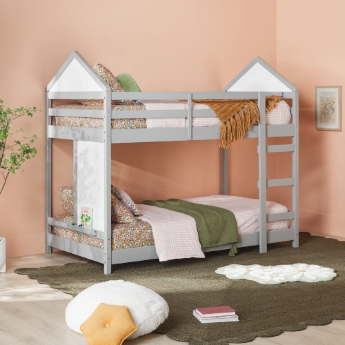 Skyler Twin over Twin Bunk Bed in Grey Finish Pine Wood