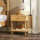 Vivienne Spindle 1 Drawer Nightstand in Natural Finish Wood