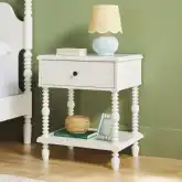 Vivienne Spindle 1 Drawer Nightstand in White Finish Wood