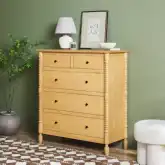 Vivienne Spindle 5 Drawer Dresser in Natural Finish Wood