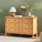 Vivienne Spindle 6 Drawer Dresser in Natural Finish Wood
