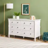 Vivienne Spindle 6 Drawer Dresser in White Finish Wood