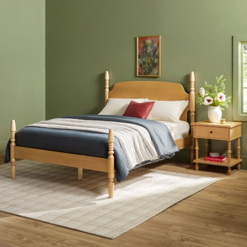 Vivienne Spindle Post Queen Bed in Natural Finish Wood