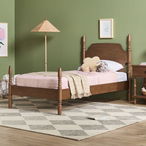 Vivienne Spindle Post Twin Bed in Dark Brown Finish Wood
