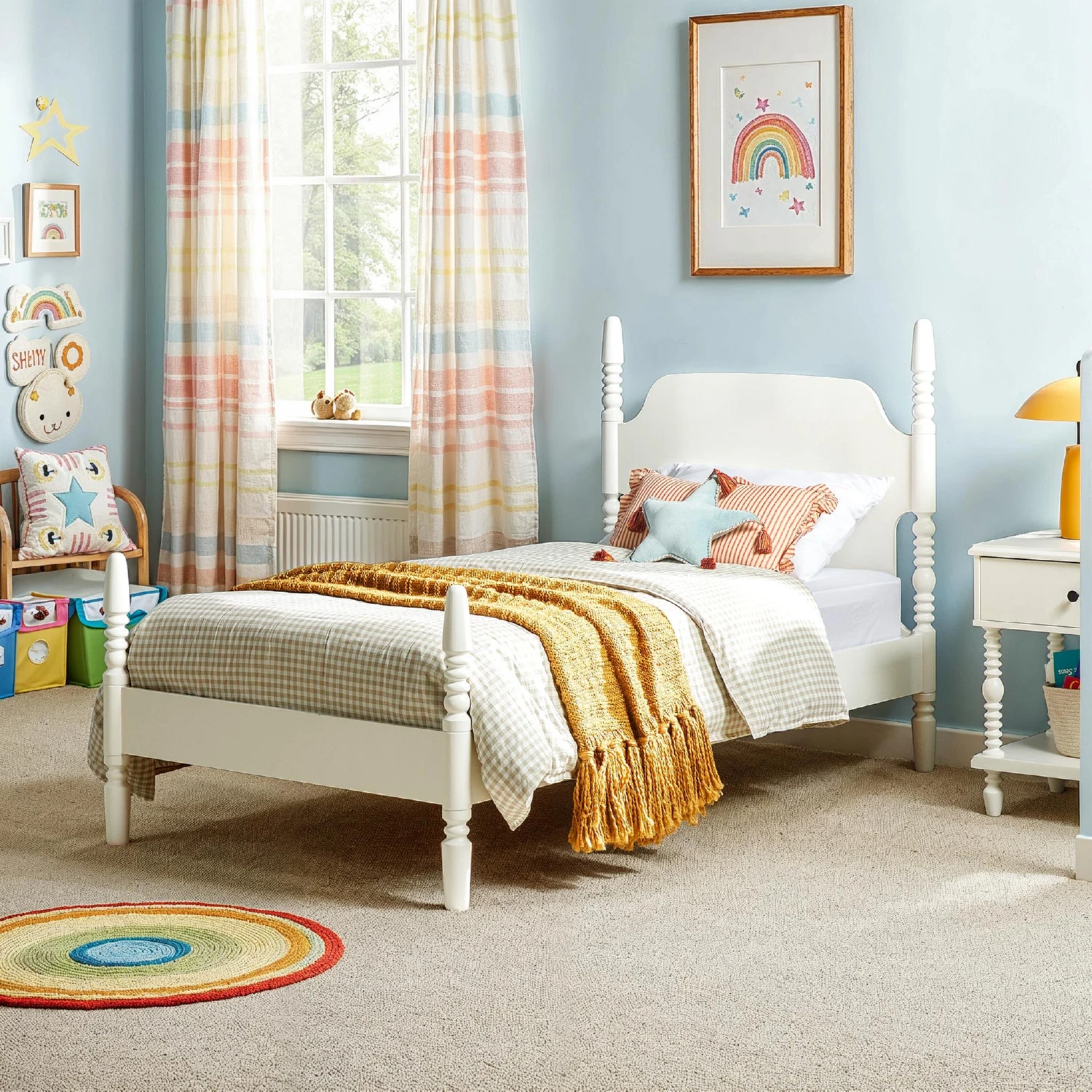 Vivienne Spindle Post Twin Bed in White Finish Wood