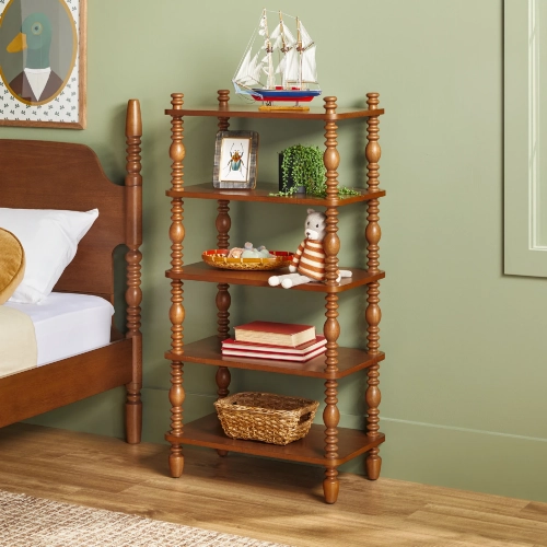 Vivienne Spindle 48"H Bookcase in Dark Brown Finish Wood