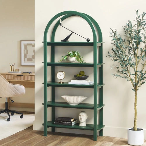 Zoey Arched Storage Bookcase in Green Finish Wood