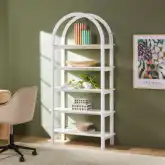 Zoey Arched Storage Bookcase in White Finish Wood