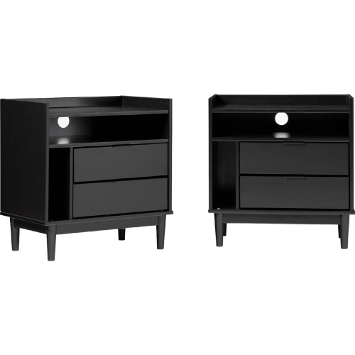Lee Mid Century 2 Drawer Nightstand in Black Wood (Set of 2)