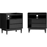 Lee Mid Century 2 Drawer Nightstand in Black Wood (Set of 2)