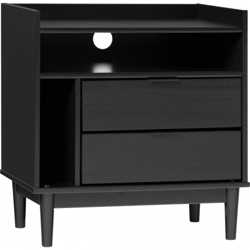 Lee Mid Century 2 Drawer Nightstand in Black Solid Wood