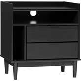 Lee Mid Century 2 Drawer Nightstand in Black Solid Wood