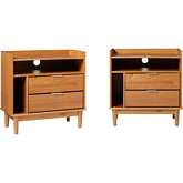 Lee Mid Century 2 Drawer Nightstand in Caramel Wood (Set of 2)