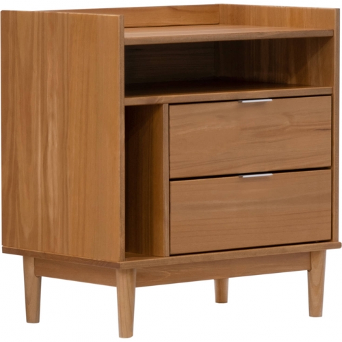 Lee Mid Century 2 Drawer Nightstand in Caramel Solid Wood