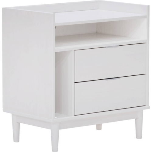 Lee Mid Century 2 Drawer Nightstand in White Solid Wood