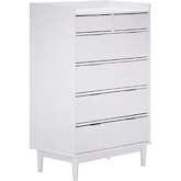Lee Mid Century 6 Drawer Dresser in White Solid Wood