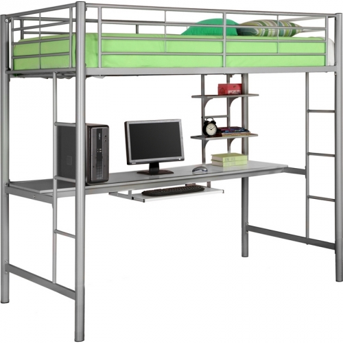 Sunrise Metal Twin over Workstation Bunk Bed in Silver
