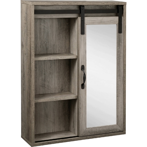 Sliding Barn Door Wall Storage in Grey Wash Finish