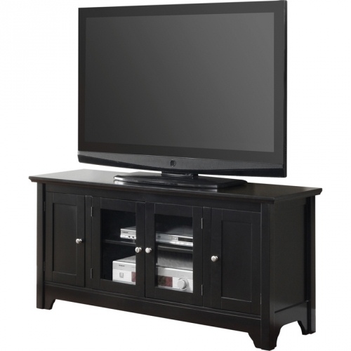 52" Wood TV Stand with Four Doors in Matte Black
