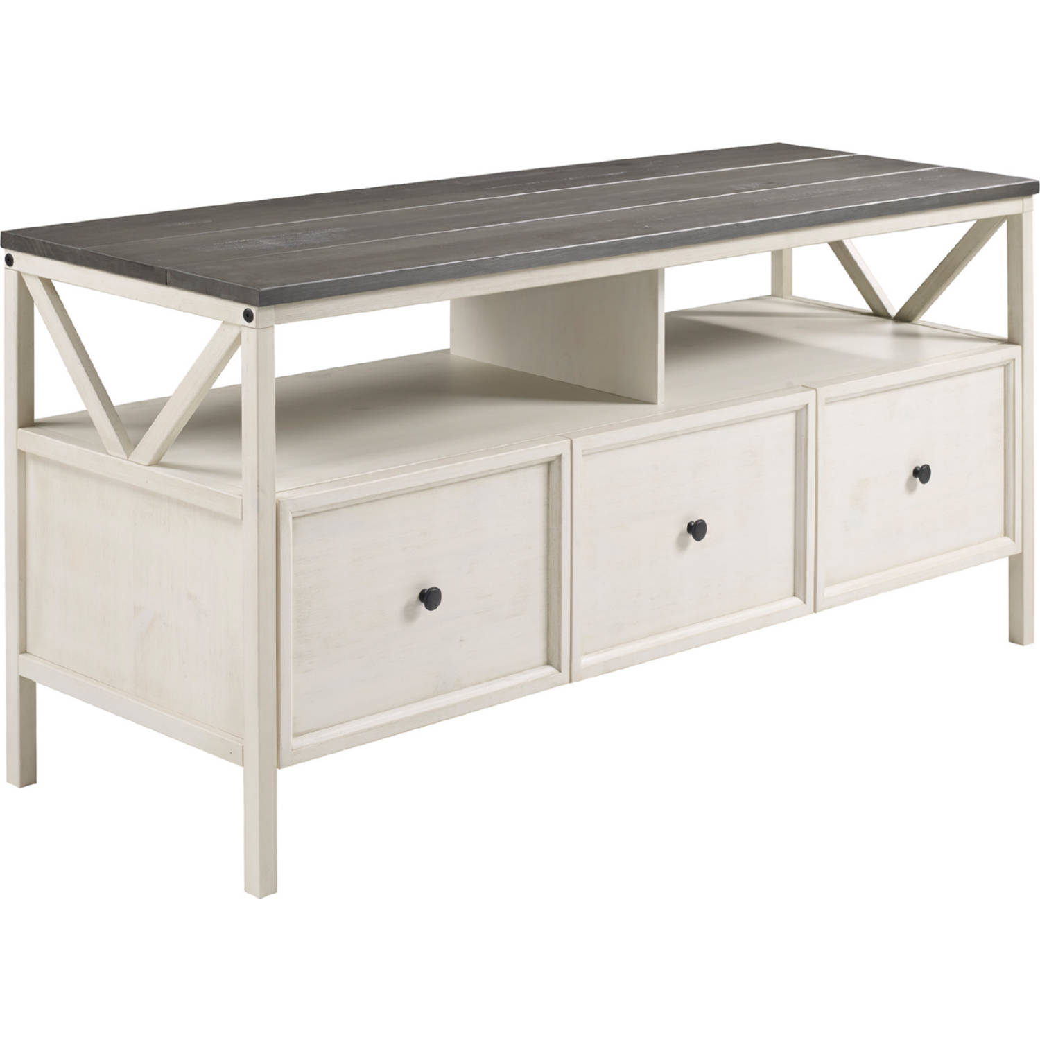 Walker Edison W60NAT3DRWWG Natalee 60" 3 Drawer TV Stand in White Wash ...