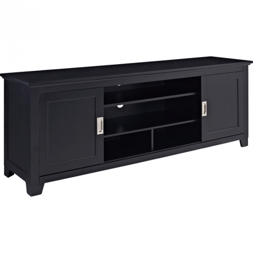 70" Wood TV Stand with Sliding Doors in Black