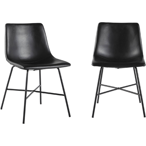 Xuma Dining Chair in Black Leatherette & Black Metal (Set of 2)