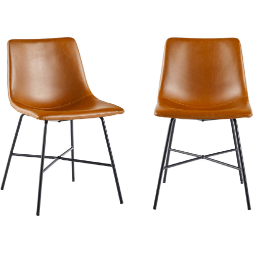 Xuma Dining Chair in Whiskey Brown Leatherette & Black Metal (Set of 2)