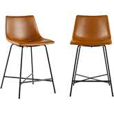 Xuma Counter Stool in Whiskey Brown Leatherette & Black Metal (Set of 2)