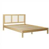 Yasmina Queen Platform Bed with Rattan Panel Headboard in Natural Finish Wood
