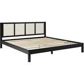 Yasmina King Platform Bed with Rattan Panel Headboard in Black Finish Wood