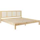 Yasmina King Platform Bed with Rattan Panel Headboard in Natural Finish Wood