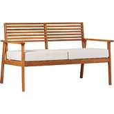 Zander Outdoor Loveseat in Brown Finish Wood & Neutral Fabric