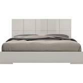 Anna Queen Bed, Squares design in headboard, High Gloss Light Grey
