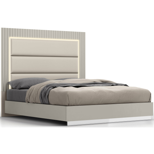 Chloe King Bed in Grey & Polished Stainless with Grey Eco Leather Headboard with LED
