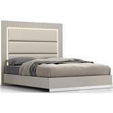Chloe King Bed in Grey & Polished Stainless with Grey Eco Leather Headboard with LED