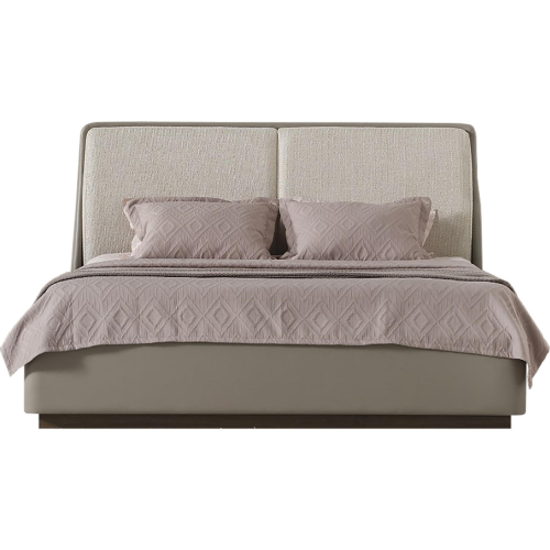 Romina Queen Bed in Light Grey Leatherette & Light Grey Fabric