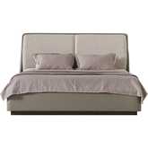 Romina Queen Bed in Light Grey Leatherette & Light Grey Fabric