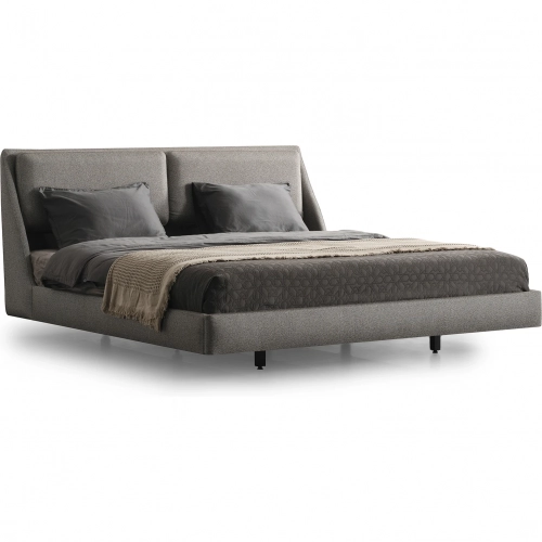 Raphael Queen Bed in Light Gray Fabric & Black Metal