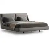 Raphael King Bed in Light Gray Fabric & Black Metal
