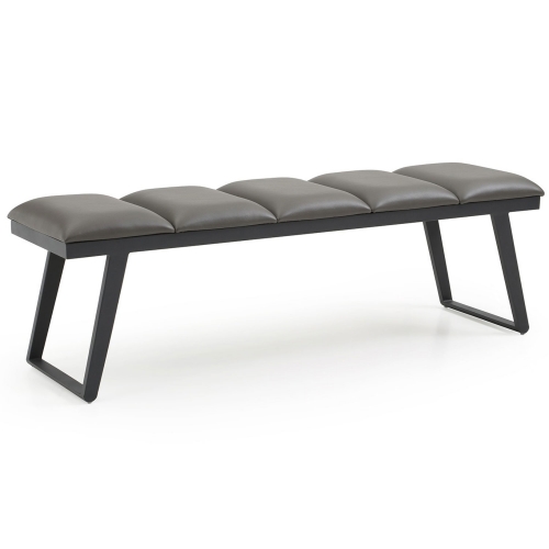 Ethan Bench in Channel Tufted Dark Grey Leatherette on Black Steel