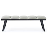 Ethan Bench in Channel Tufted Light Grey Leatherette on Black Steel